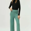 Pantalón ancho de punto verde-COMPAÑIAFANTASTICA Store