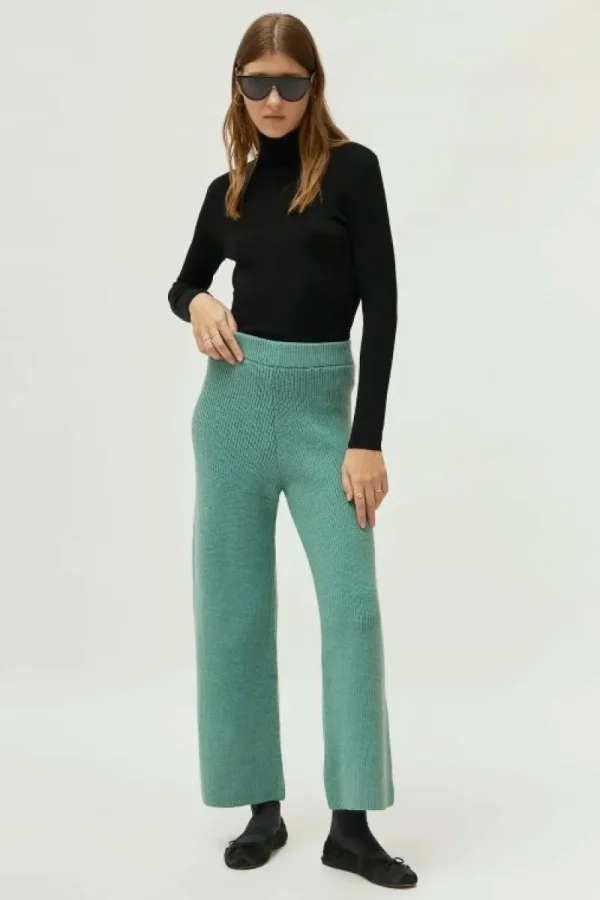 Pantalón ancho de punto verde-COMPAÑIAFANTASTICA Store