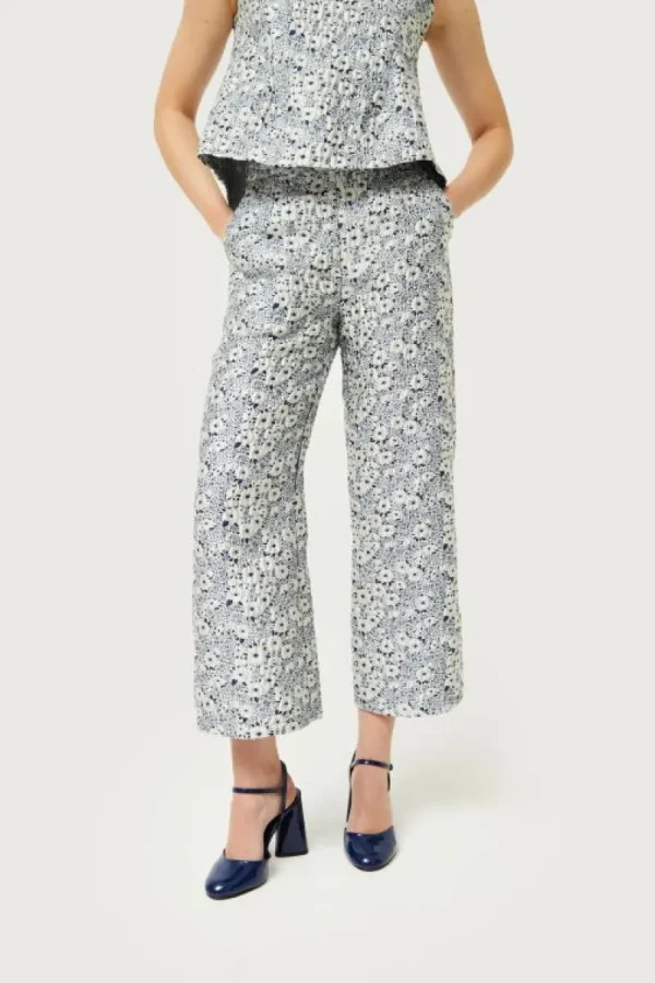 Pantalón con estampado floral azul y blanco-COMPAÑIAFANTASTICA Clearance