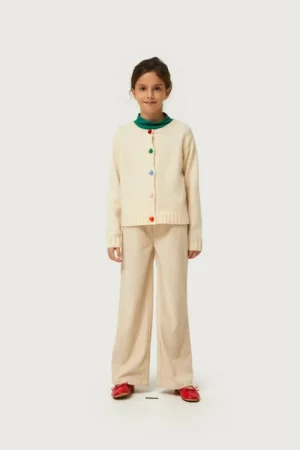 Pantalón de niña de pana blanco-MINI Fashion