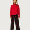 Pantalón de niña de punto jacquard estampado de lunares rojos-MINI Online