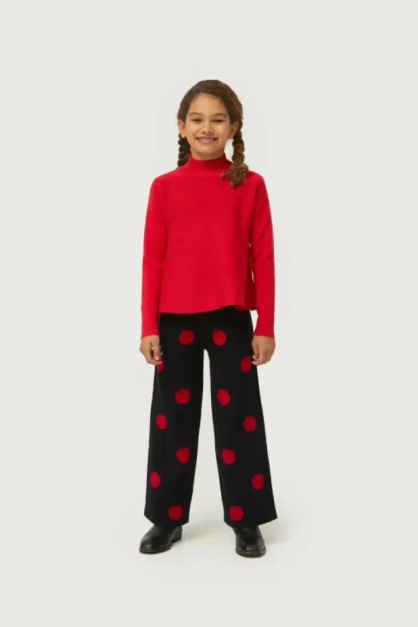 Pantalón de niña de punto jacquard estampado de lunares rojos-MINI Online