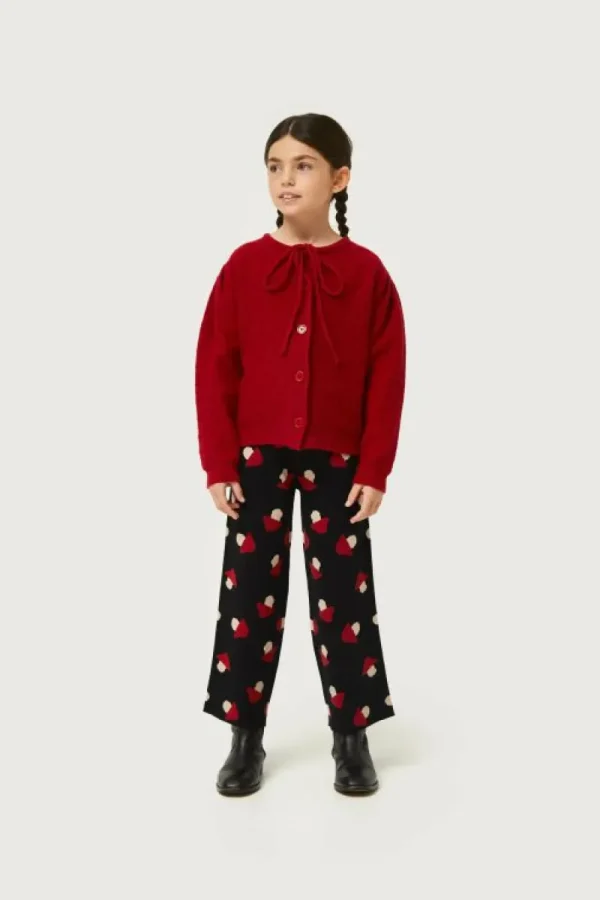 Pantalón de niña de punto jacquard estampado de setas negro-MINI Clearance