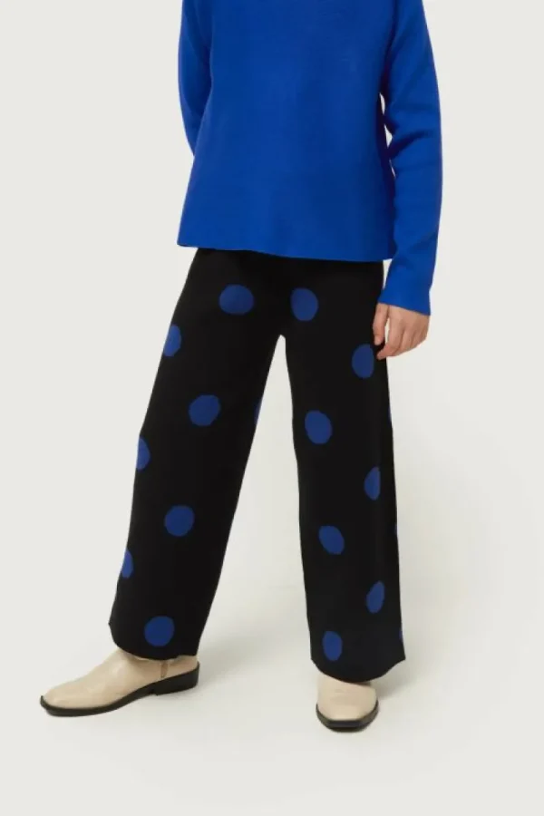 Pantalón de niña de punto jacquard estampado de lunares azules-MINI Outlet