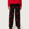Pantalón de niña de punto jacquard estampado de lunares rojos-MINI Online