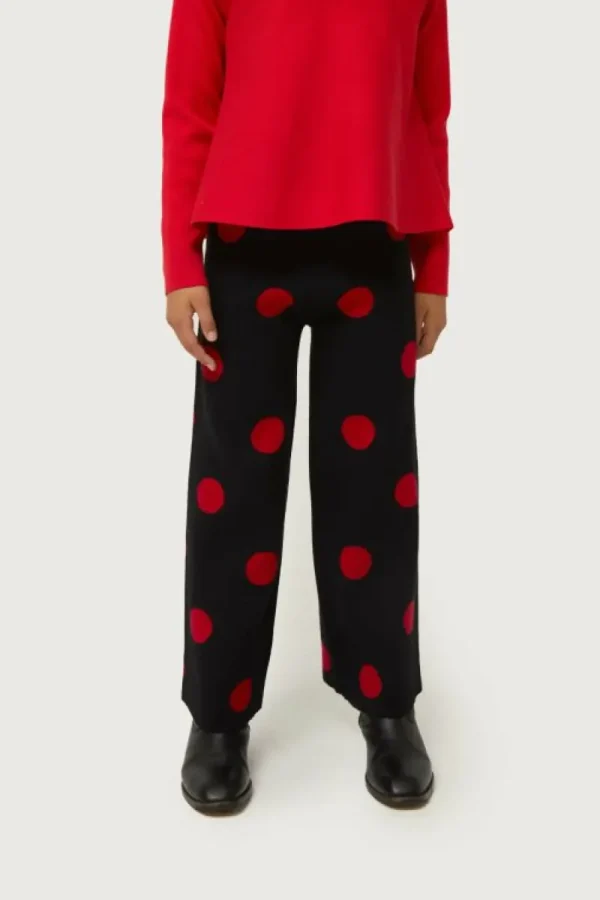 Pantalón de niña de punto jacquard estampado de lunares rojos-MINI Online