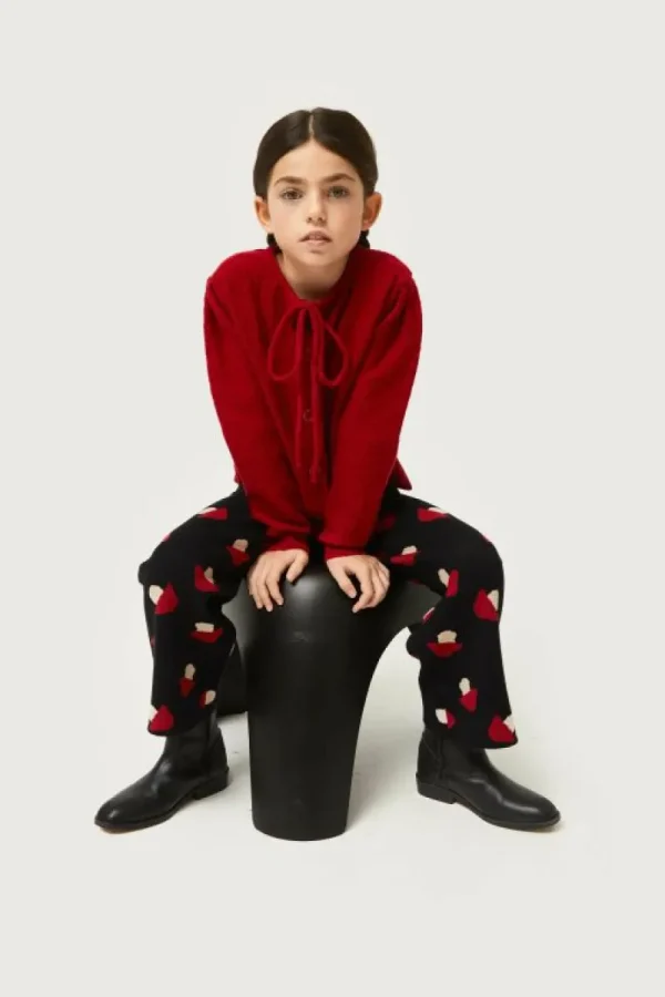 Pantalón de niña de punto jacquard estampado de setas negro-MINI Clearance