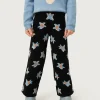 Pantalón de niña punto estampado floral Calatea negro-MINI Online