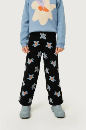 Pantalón de niña punto estampado floral Calatea negro-MINI Online