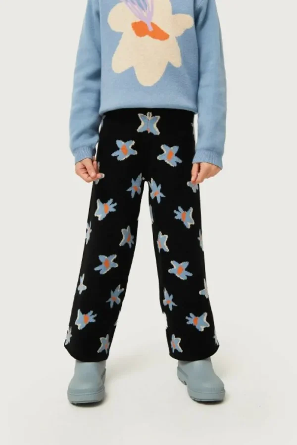 Pantalón de niña punto estampado floral Calatea negro-MINI Online