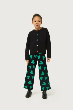 Pantalón de niña punto estampado de corazones negro-MINI Flash Sale