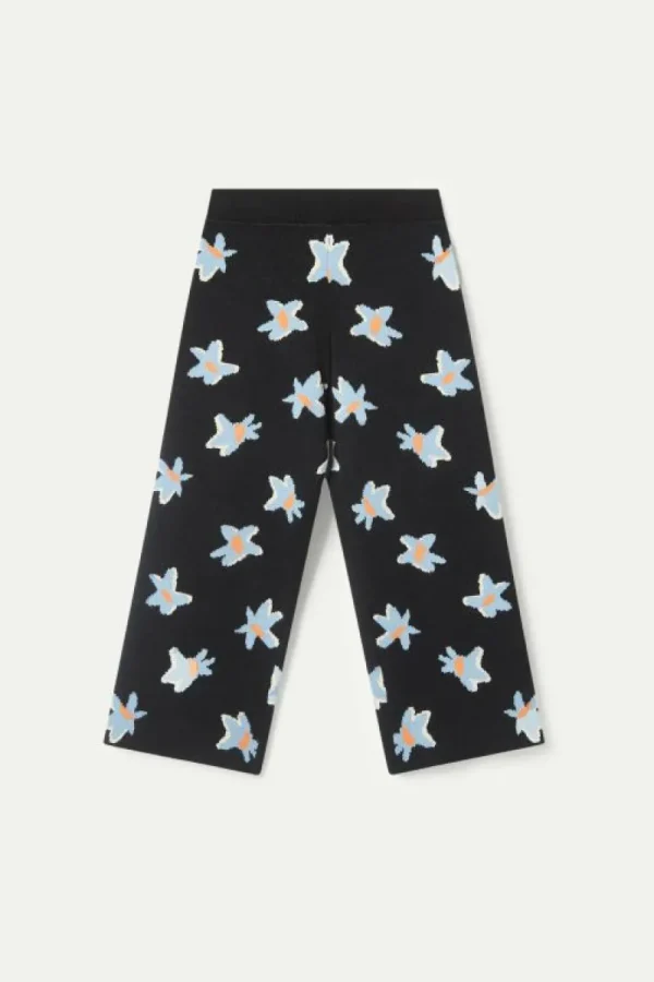 Pantalón de niña punto estampado floral Calatea negro-MINI Online