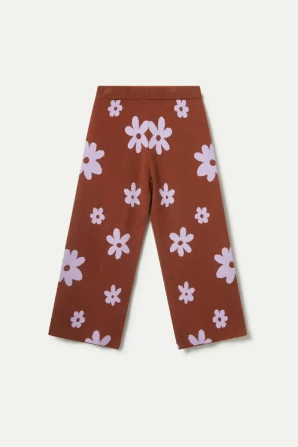 Pantalón de niña punto estampado flores marrón-MINI Hot