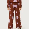 Pantalón de niña punto estampado flores marrón-MINI Hot