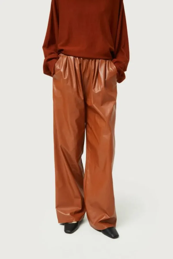 Pantalón de piel sintética marrón-COMPAÑIAFANTASTICA Best Sale