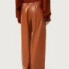 Pantalón de piel sintética marrón-COMPAÑIAFANTASTICA Best Sale