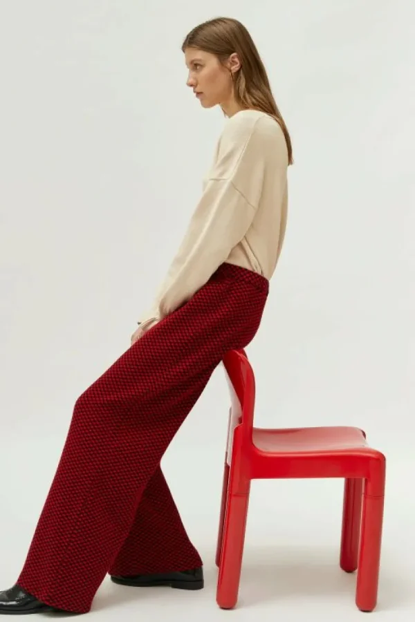 Pantalón de punto estampado jacquard rojo-COMPAÑIAFANTASTICA Discount