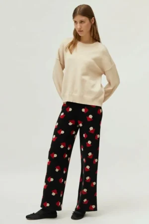 Pantalón de punto jacquard estampado de setas negro-COMPAÑIAFANTASTICA Outlet