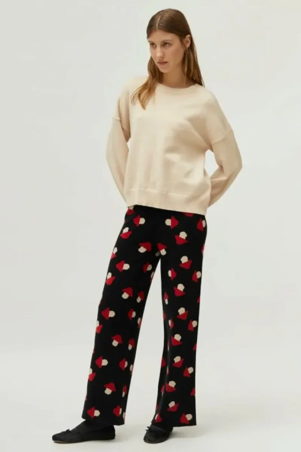Pantalón de punto jacquard estampado de setas negro-COMPAÑIAFANTASTICA Outlet