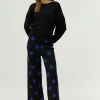 Pantalón de punto jacquard estampado de lunares azules-COMPAÑIAFANTASTICA Online