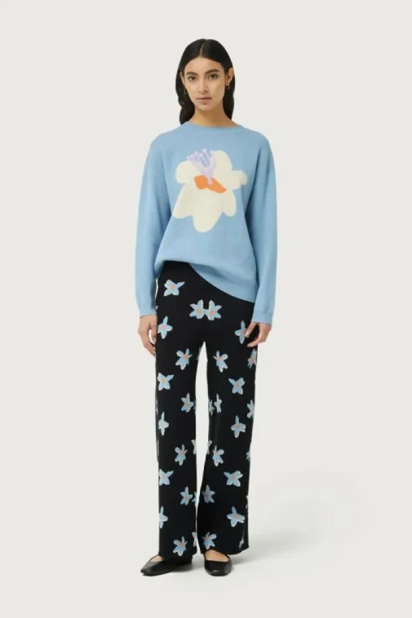 Pantalón de punto jacquard estampado floral Calatea negro-COMPAÑIAFANTASTICA Online