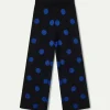 Pantalón de punto jacquard estampado de lunares azules-COMPAÑIAFANTASTICA Online