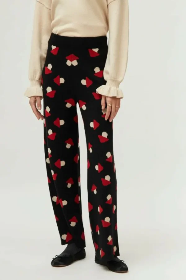 Pantalón de punto jacquard estampado de setas negro-COMPAÑIAFANTASTICA Outlet