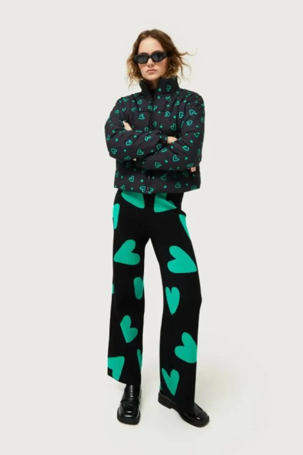 Pantalón de punto jacquard de corazones negro-COMPAÑIAFANTASTICA Flash Sale