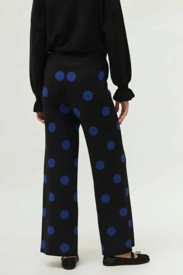Pantalón de punto jacquard estampado de lunares azules-COMPAÑIAFANTASTICA Online