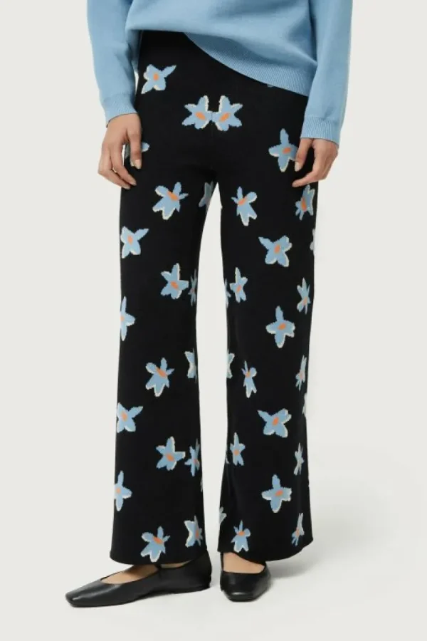 Pantalón de punto jacquard estampado floral Calatea negro-COMPAÑIAFANTASTICA Online