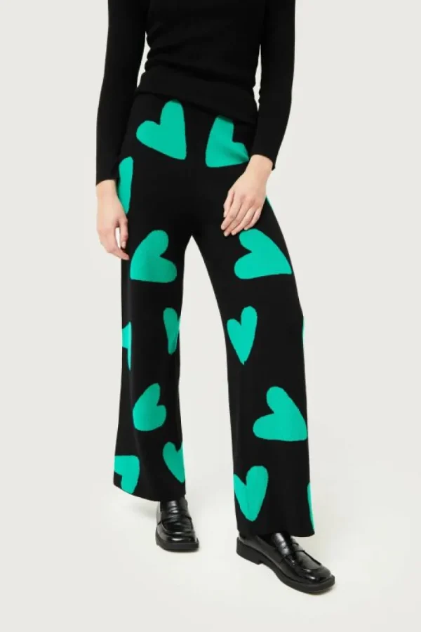 Pantalón de punto jacquard de corazones negro-COMPAÑIAFANTASTICA Flash Sale