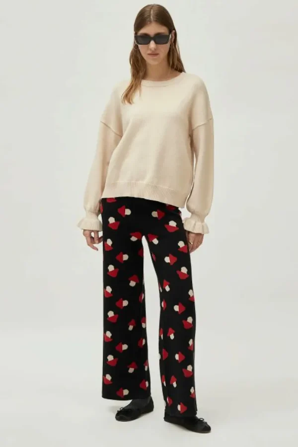 Pantalón de punto jacquard estampado de setas negro-COMPAÑIAFANTASTICA Outlet