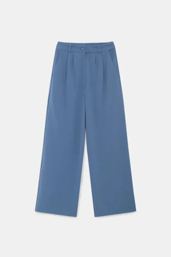 Pantalón de vestir con pinzas azul-COMPAÑIAFANTASTICA New