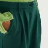 Pantalón de vestir con pinzas verde-COMPAÑIAFANTASTICA Best Sale