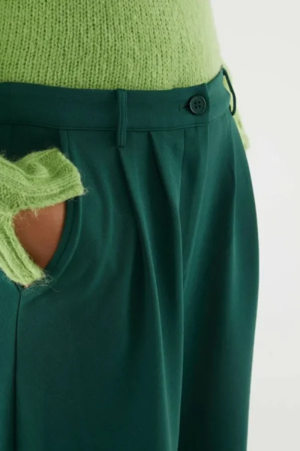 Pantalón de vestir con pinzas verde-COMPAÑIAFANTASTICA Best Sale