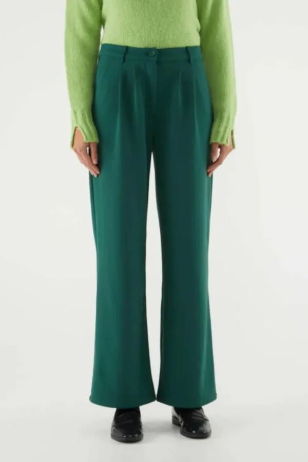Pantalón de vestir con pinzas verde-COMPAÑIAFANTASTICA Best Sale