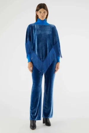 Pantalón largo elástico de terciopelo azul-COMPAÑIAFANTASTICA New