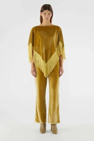 Pantalón largo elástico de terciopelo amarillo-COMPAÑIAFANTASTICA Cheap