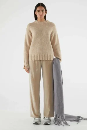 Pantalón largo elástico de terciopelo beige-COMPAÑIAFANTASTICA Clearance