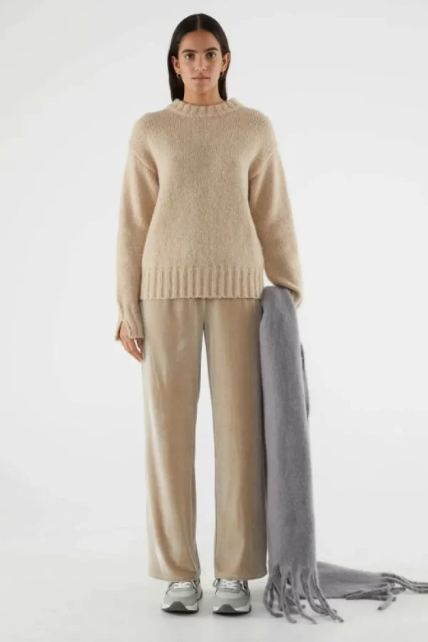 Pantalón largo elástico de terciopelo beige-COMPAÑIAFANTASTICA Clearance