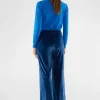 Pantalón largo elástico de terciopelo azul-COMPAÑIAFANTASTICA New