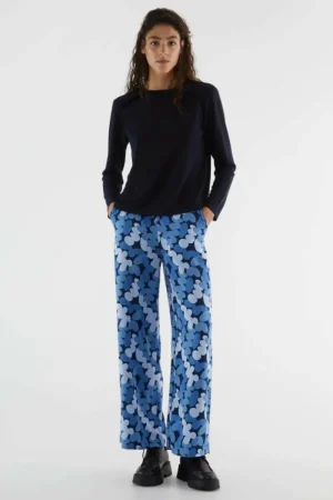 Pantalón largo recto con estampado abstracto azul-COMPAÑIAFANTASTICA New