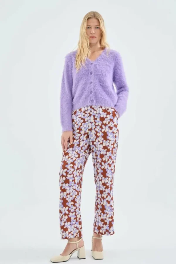Pantalón largo recto con estampado de flores-COMPAÑIAFANTASTICA Fashion