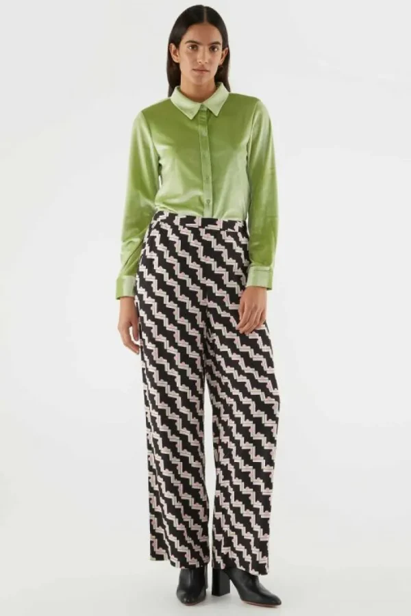 Pantalón largo recto con estampado geométrico negro-COMPAÑIAFANTASTICA Sale