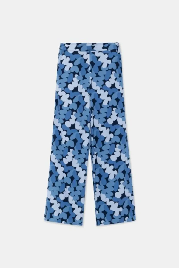 Pantalón largo recto con estampado abstracto azul-COMPAÑIAFANTASTICA New