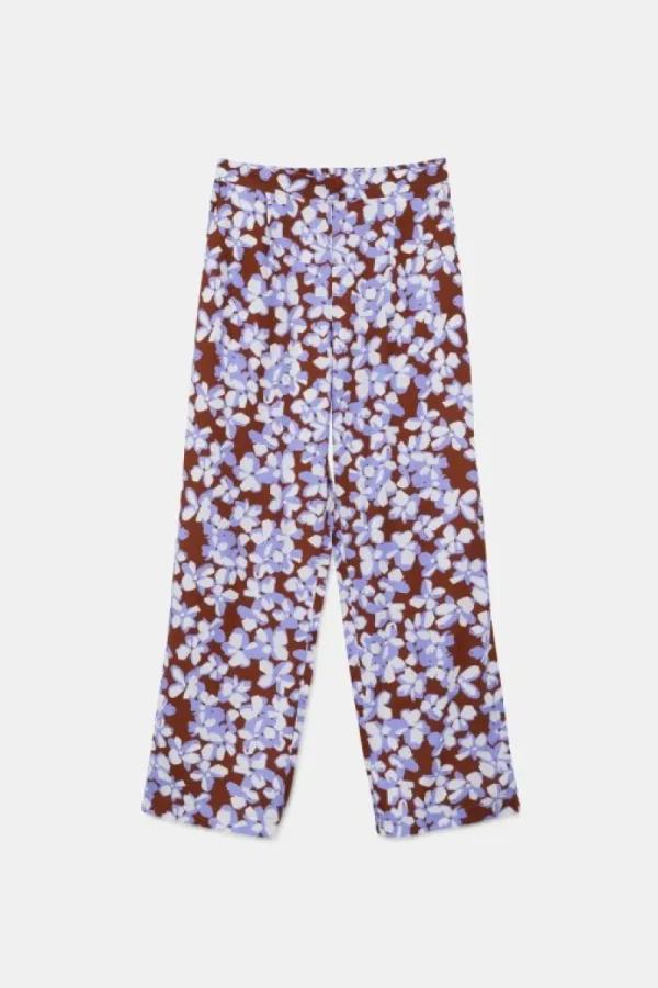 Pantalón largo recto con estampado de flores-COMPAÑIAFANTASTICA Fashion
