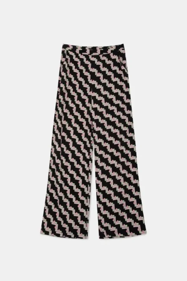Pantalón largo recto con estampado geométrico negro-COMPAÑIAFANTASTICA Sale