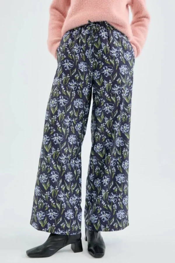 Pantalón largo recto con estampado floral-COMPAÑIAFANTASTICA Clearance