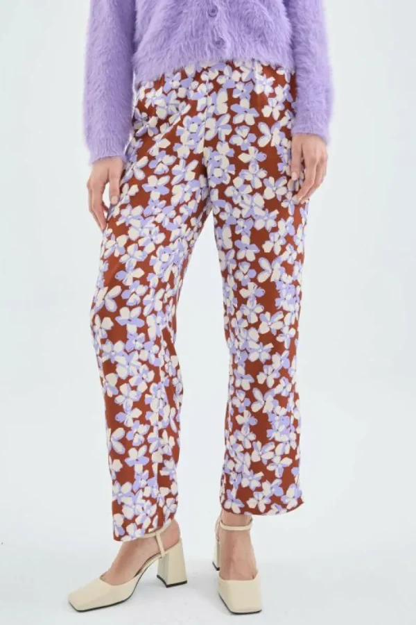 Pantalón largo recto con estampado de flores-COMPAÑIAFANTASTICA Fashion