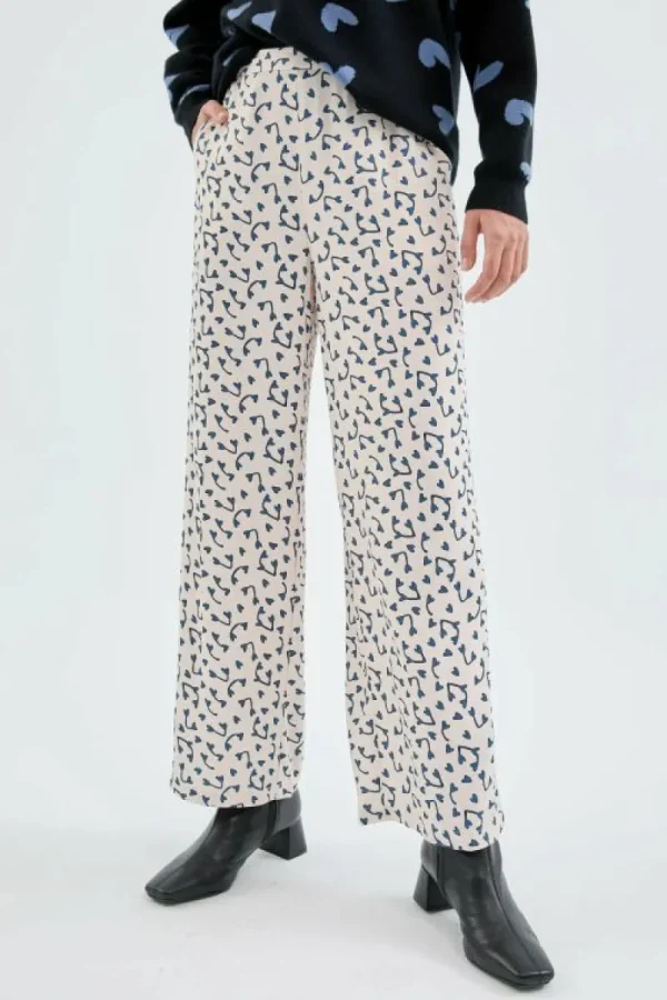 Pantalón largo recto con estampado de corazones-COMPAÑIAFANTASTICA Sale